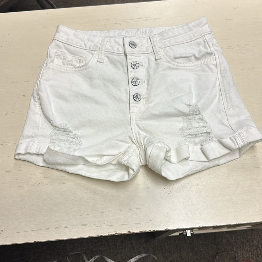 Arizona White Denim Hi Rise Button-Up Shorts
